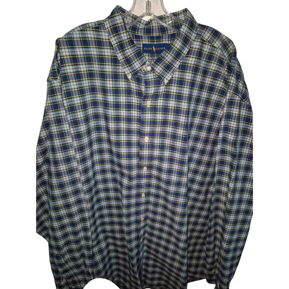 Ralph Lauren Mens 3XLT Classic Fit Button-Down Plaid Shirt Navy/Yellow - Picture 1 of 10